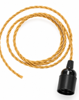 Suspension électrique 1,50 m câble textile torsadé doré, douille E27 lisse noire – Cosydar