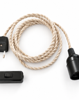 Kit électrique 3 m à brancher, câble textile torsadé écru lin, douille E27 lisse noire, fiche et interrupteur – Cosydar