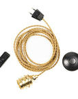 Kit électrique doré avec câble textile torsadé et douille E27 finition laiton