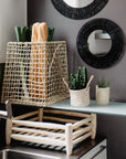 Miroir Ethnique Chic Tressé en Raphia Noir, Rond - COSYDAR
