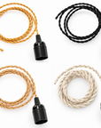 Suspension électrique 1,50 m douille E27 lisse – 4 couleurs de câble textile : noir, doré, jute naturel, écru lin
