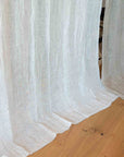 Rideau Voilage 100% Lin Ajustable avec Anneaux - Blanc et Naturel - COSYDAR - DECO