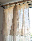 Rideau Voilage 100% Lin Ajustable avec Anneaux - Blanc et Naturel - COSYDAR - DECO