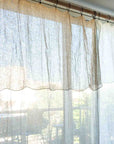 Rideau Voilage 100% Lin Ajustable avec Anneaux - Blanc et Naturel - COSYDAR - DECO