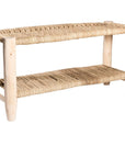 Banc avec rangement en bois naturel et doum tressé double étagère