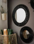Miroir Tressé en Raphia Noir - 36cm - COSYDAR