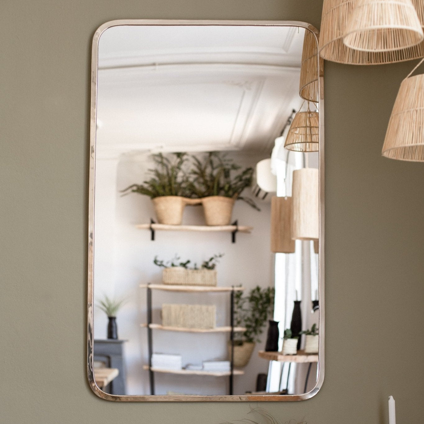 Miroir Rectangulaire Arrondi en Maillechort Fait Main - COSYDAR