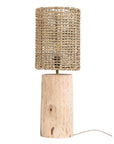 Lampe à poser artisanale COSEI H45 – base tronc noyer naturel abat-jour corde palmier Cosydar