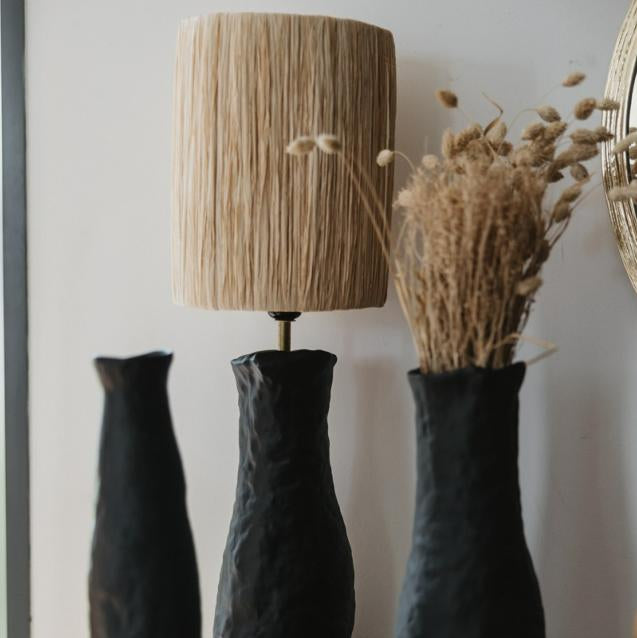 Lampe à poser - Céramique Noir et Raphia - COSYDAR
