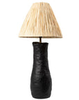 Profil lampe à poser TANA SCULPT – base grès noir organique et raphia conique naturel – Cosydar