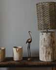 Lampe à poser corde de palmier tronc noyer COSEI – pièce unique décoration bohème méditerranéenne