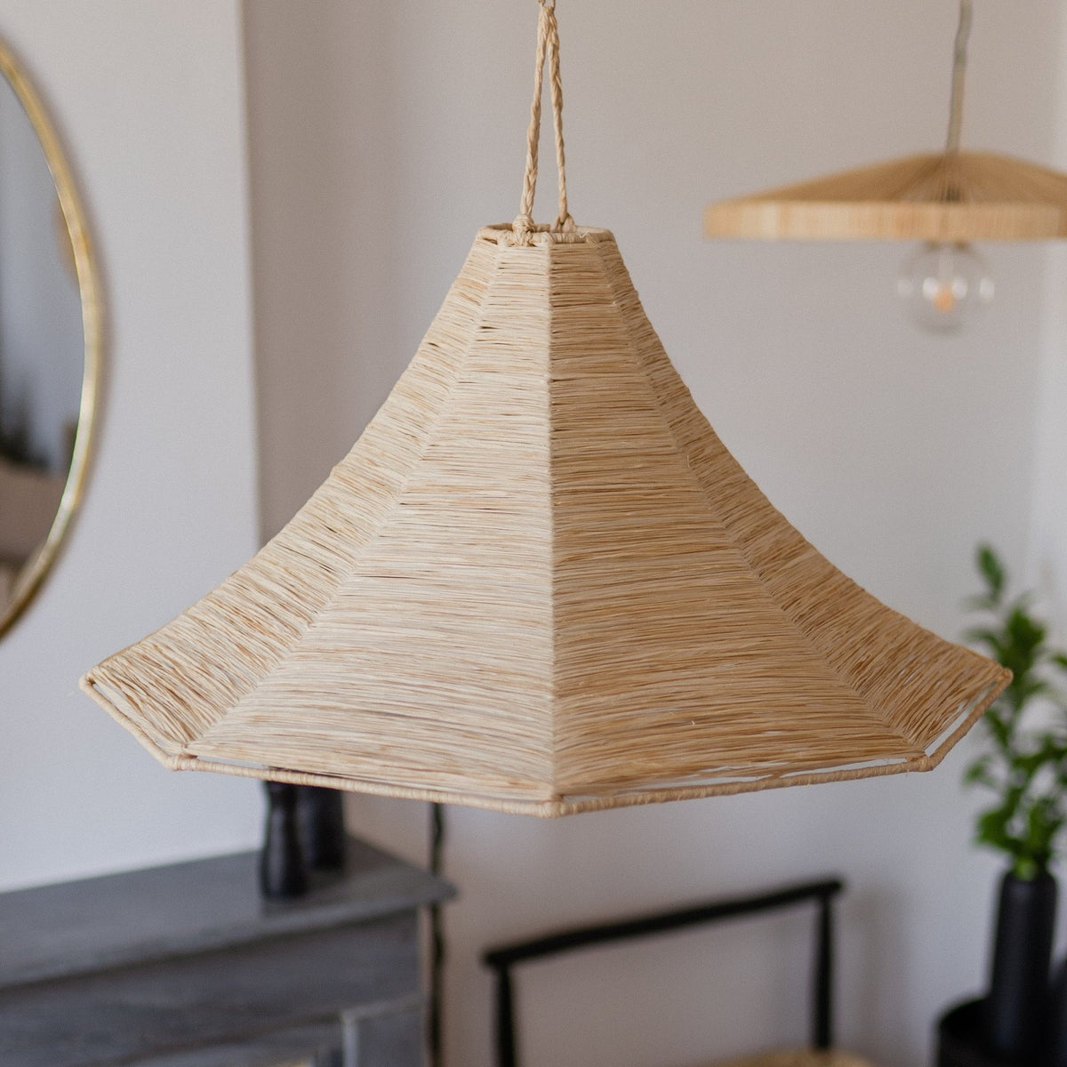 Suspension Bohème En Osier Tressé Main - Abat-Jour Naturel 70x60cm - Style Marocain
