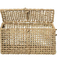 Grande malle tressée en corde de palmier avec structure acier. Rangement bohème artisanal pour jouets, linge, plaids. Robuste et élégant. Cosydar
