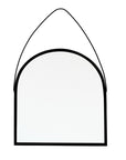 miroir mural arche en métal noir avec anse sur fond blanc
