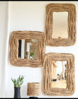 Miroir Carré Tressé Corde Naturelle 60x60cm - Style Bohème - COSYDAR - DECO