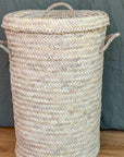 Panier à linge rond en feuille de palmier avec couvercle