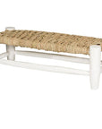 Petit Banc en bois peint en blanc tressé en corde de palmier - COSYDAR