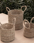 Set de 3 paniers ZEN en corde de palmier avec anses - vue d'ensemble des tailles