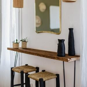 Tabourets en Bois tresss en Fibre Naturelle