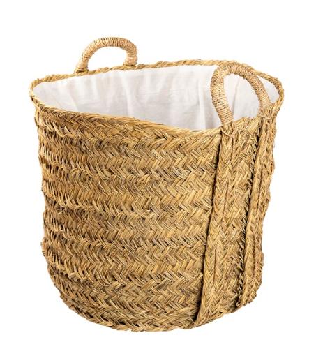 Panier à linge Tressé en Alfa, Intérieur en toile