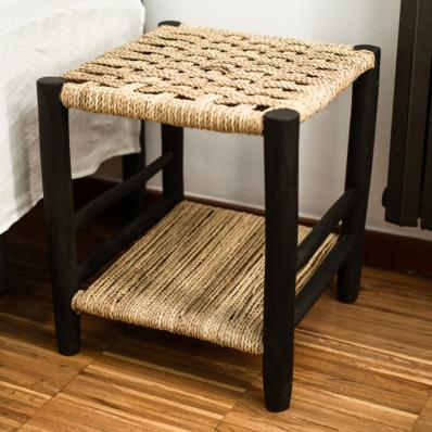 Tabouret Étagère en Bois Noir