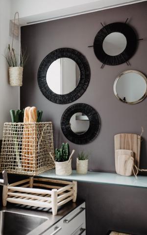 Miroir en Raphia KATÉ , Noir