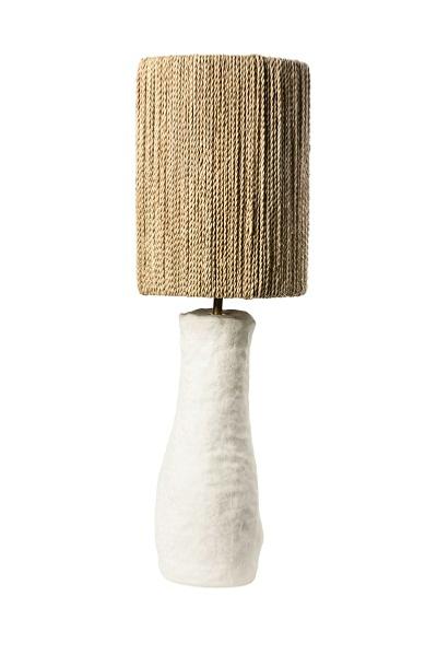 Lampe á poser en céramique, abat-jour tressé en corde de palmier