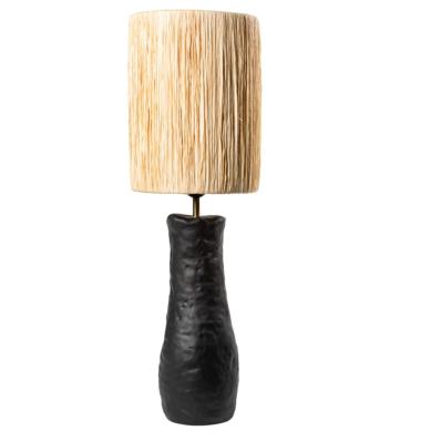 Lampe  poser - Cramique Noir et Raphia