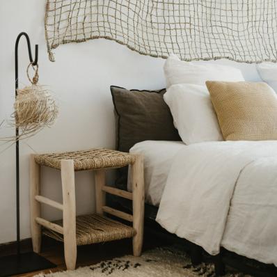 Tabouret Étagère en Bois et Corde