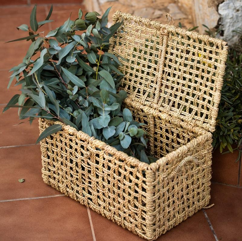 Coffre et panier de rangement tressé en fibre naturelle