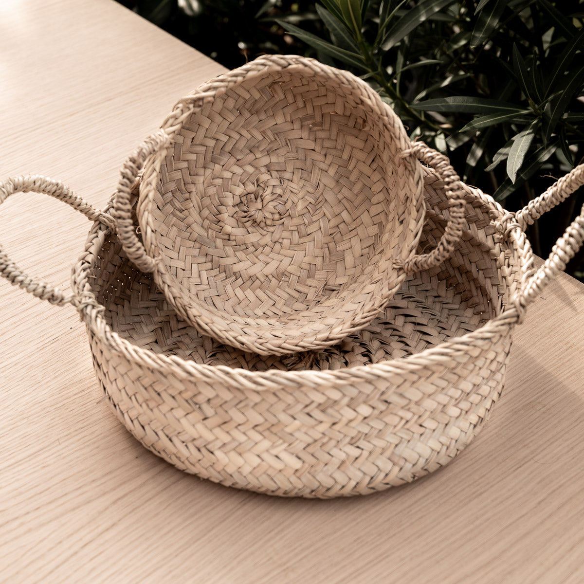 2 corbeilles de rangement tressées en feuille de palmier, style bohème