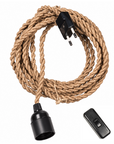 Kit électrique 3 m à brancher, câble textile torsadé jute naturel, douille E27 lisse noire, fiche et interrupteur – Cosydar