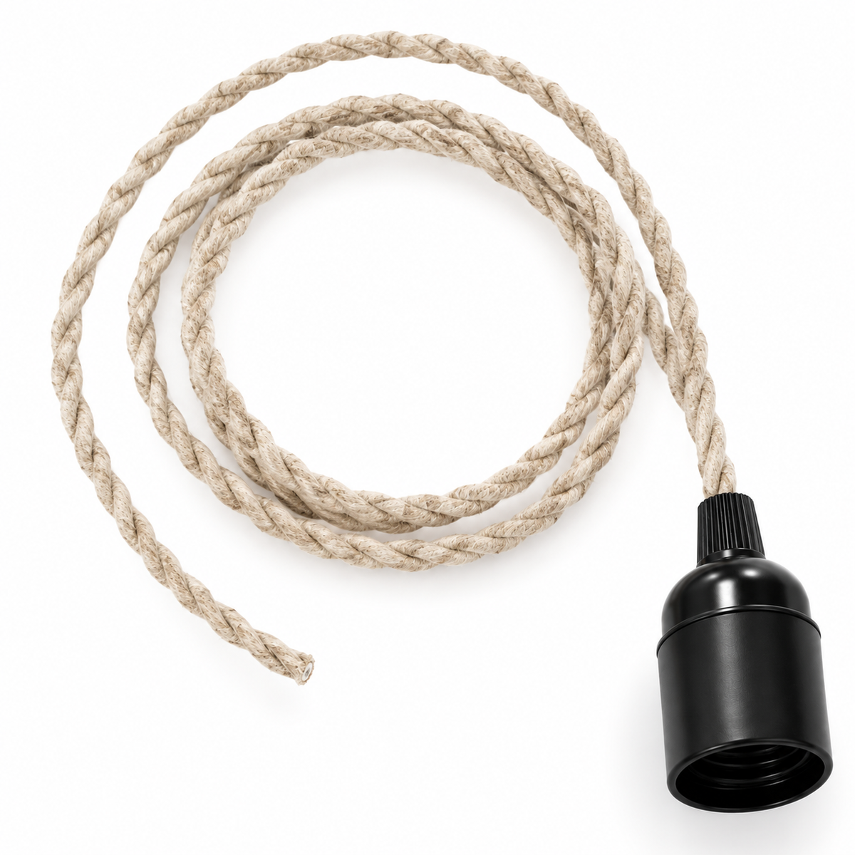 Suspension électrique 1,50 m câble textile torsadé écru lin, douille E27 lisse noire – Cosydar