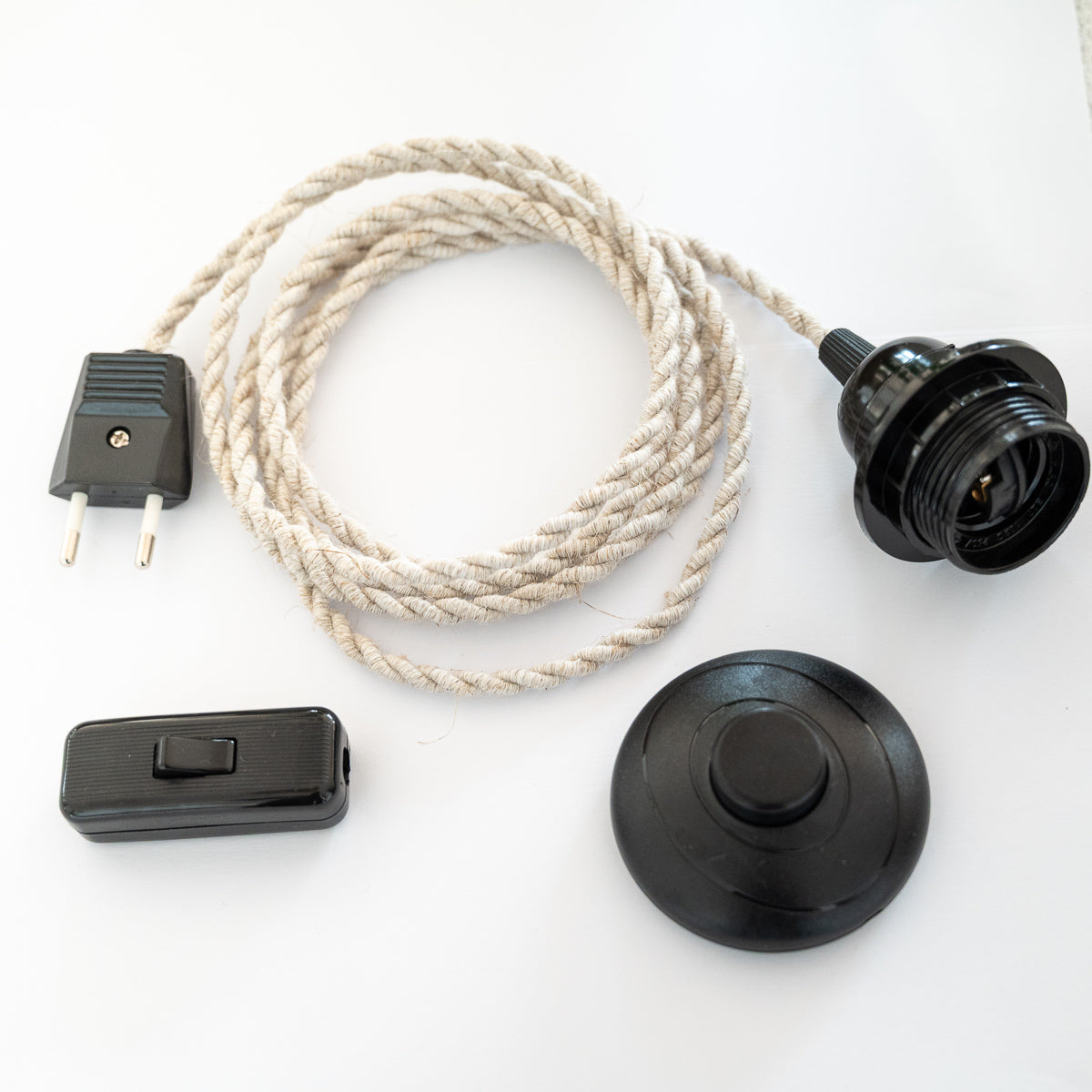 Kit électrique écru avec câble textile torsadé et douille E27
