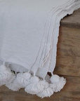 Plaid Coton avec Pompons Blanc L