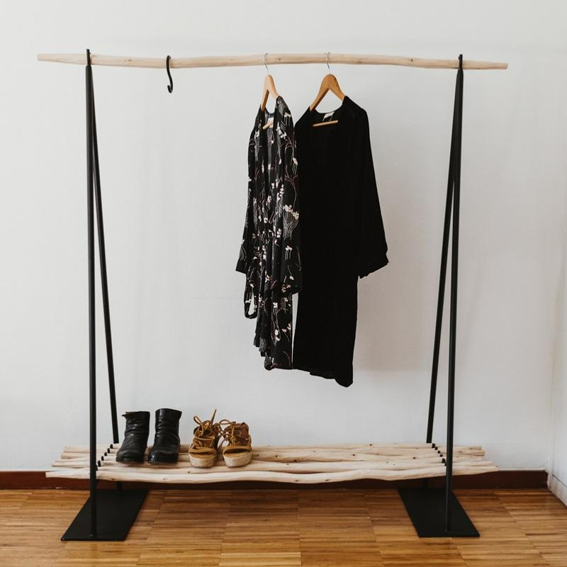 Portant à vêtements avec étagère en bois - COSYDAR