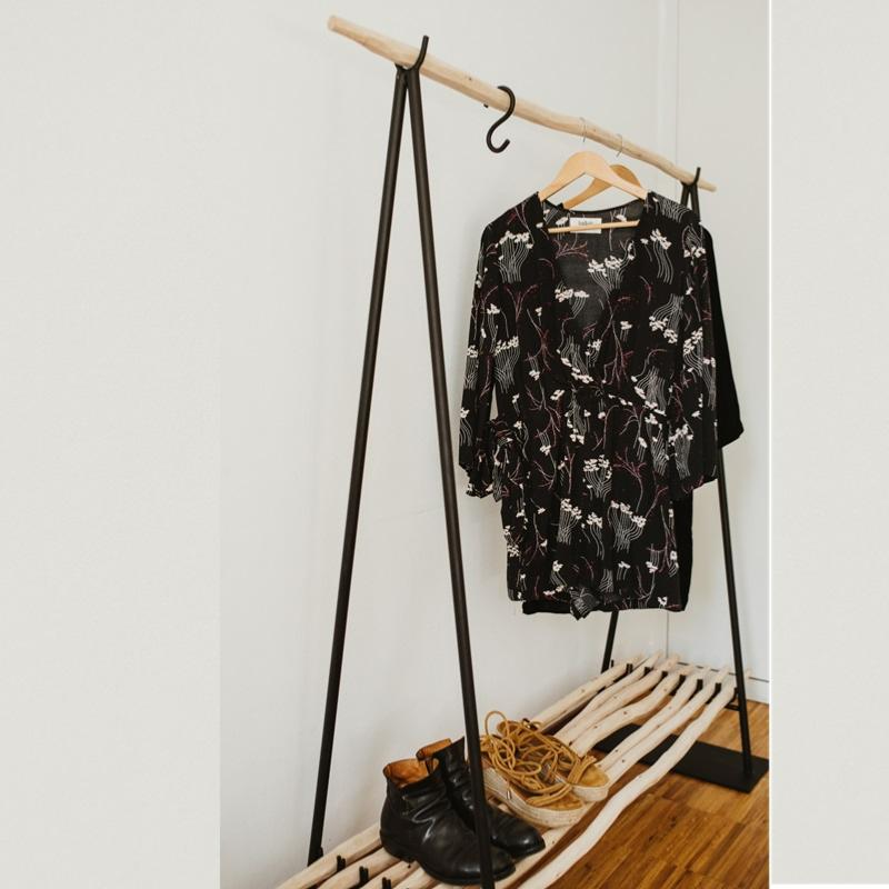Portant à vêtements avec étagère en bois - COSYDAR