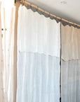 Rideau Voilage 100% Lin Ajustable avec Anneaux - Blanc et Naturel - COSYDAR - DECO