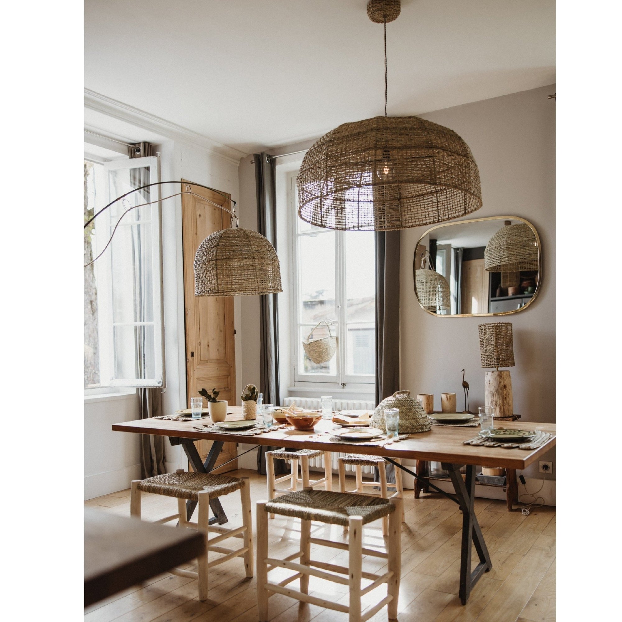 Tabouret en Bois Naturel fait main et tressage en corde de palmier - COSYDAR