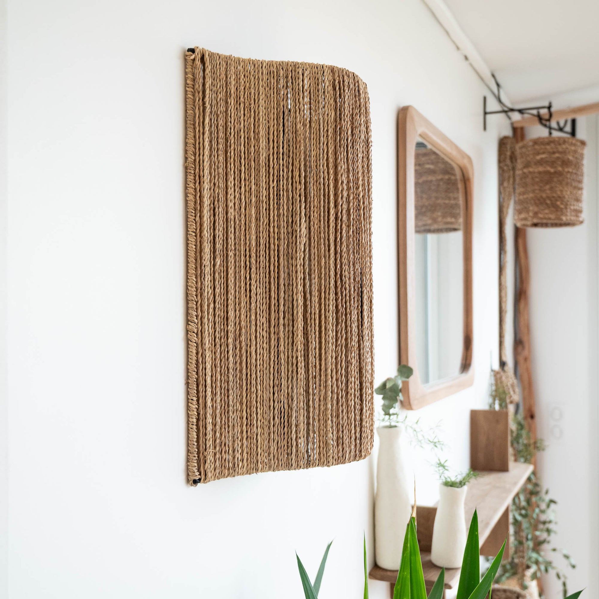 Applique murale en corde de palmier tressée, décoration murale naturelle