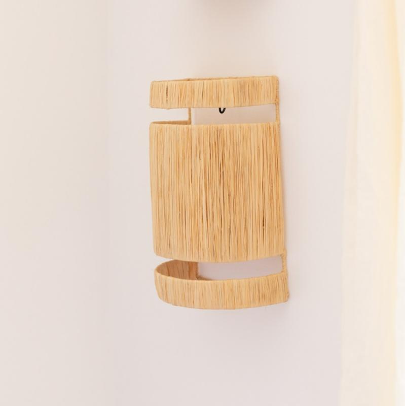 Applique murale tressée en raphia naturel 30x20 cm luminaire mural fibre naturelle