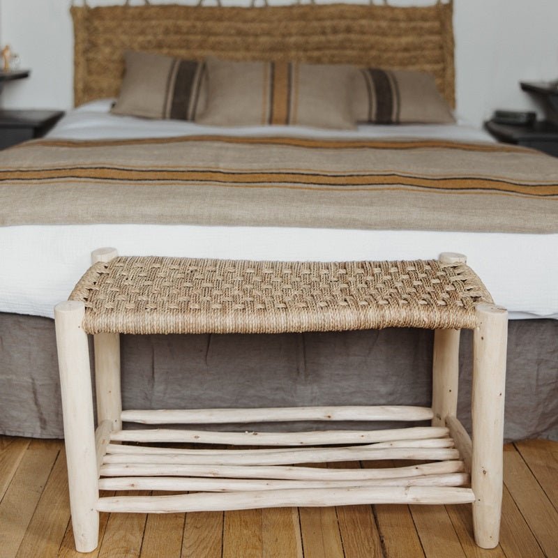 Banc en bois Avec Rangement en Bois - Assise tressée en corde de Palmier - COSYDAR