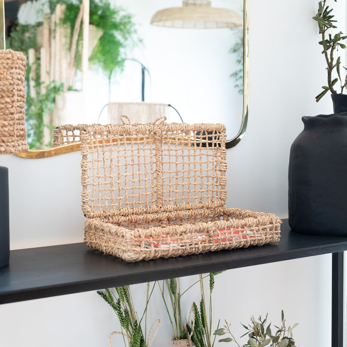 Boîte de rangement artisanale en corde de palmier tressée