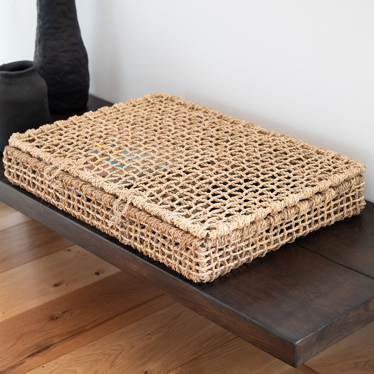 Boîte de rangement artisanale en fibre végétale naturelle