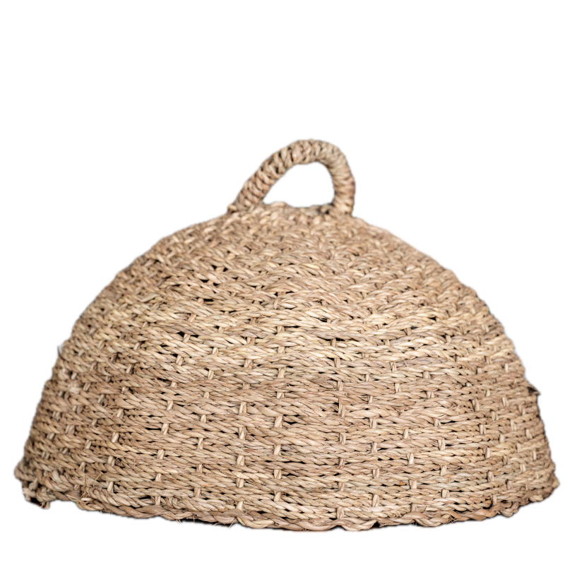 Cloche couvre-plat ZEN en corde de palmier tressée - sur fond blanc