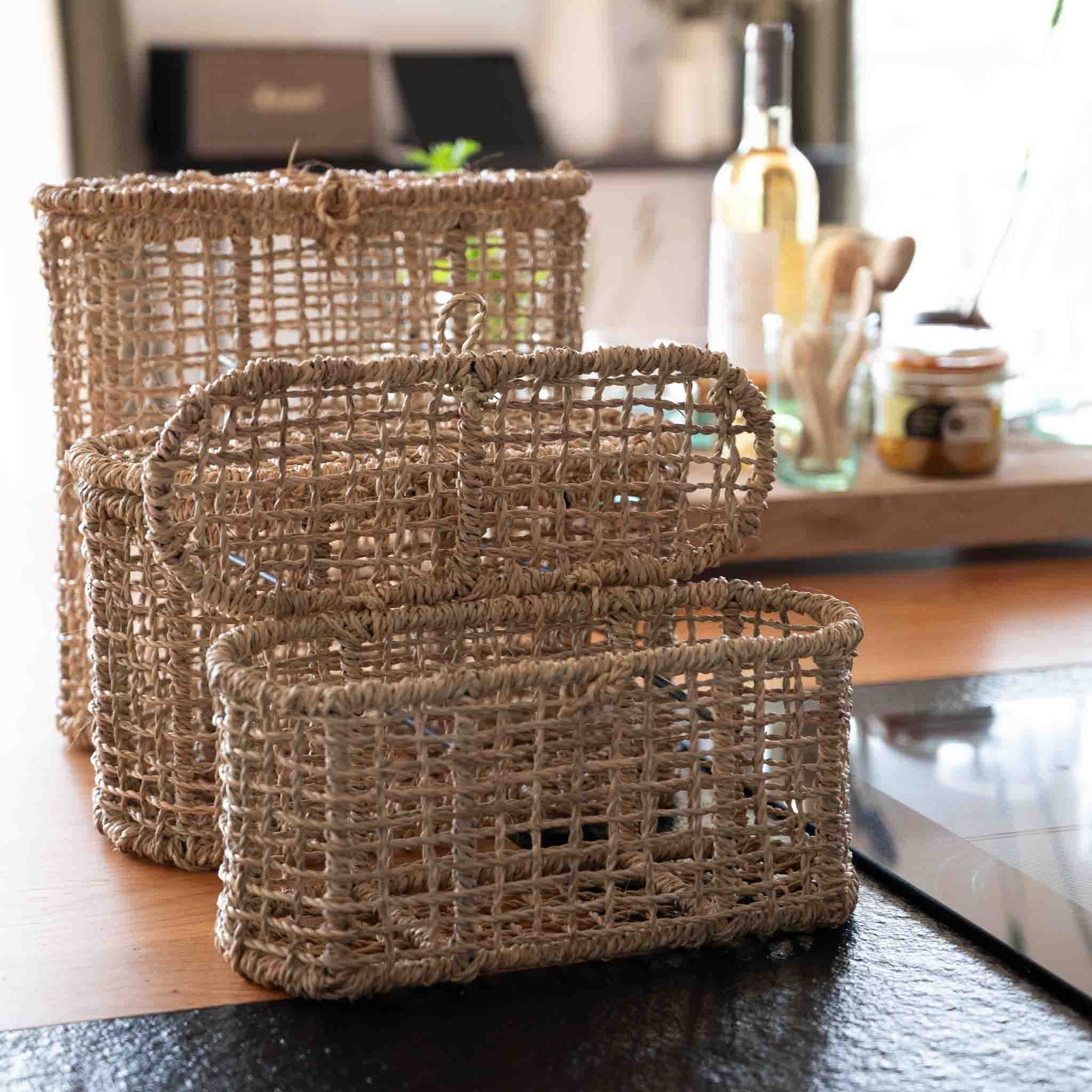 Panier tressé en corde, style bohéme chic, pour épices et rangement de bouteilles - COSYDAR