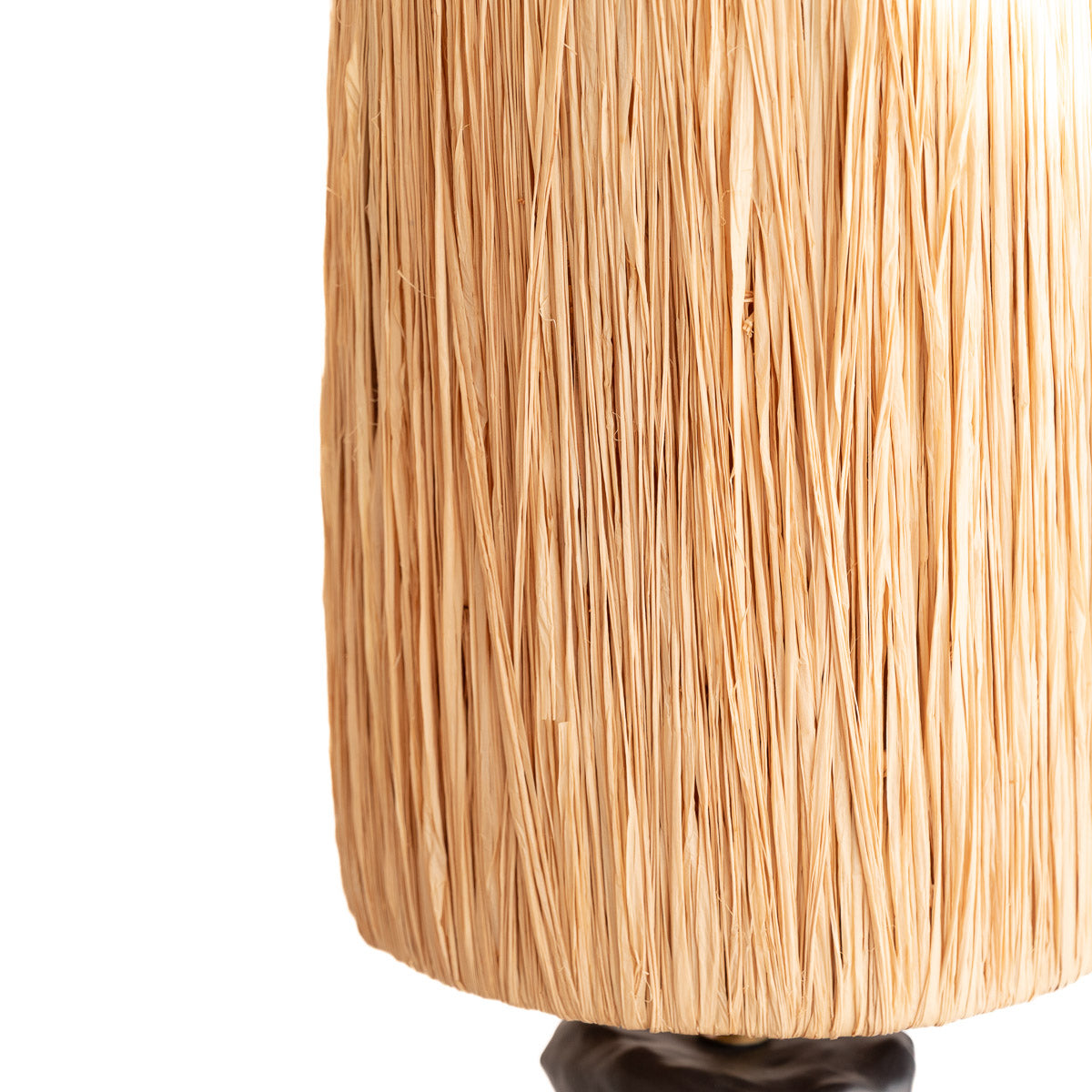 Abat-jour raphia naturel filé cylindrique lampe chevet TANA NOIR – texture artisanale grès noir