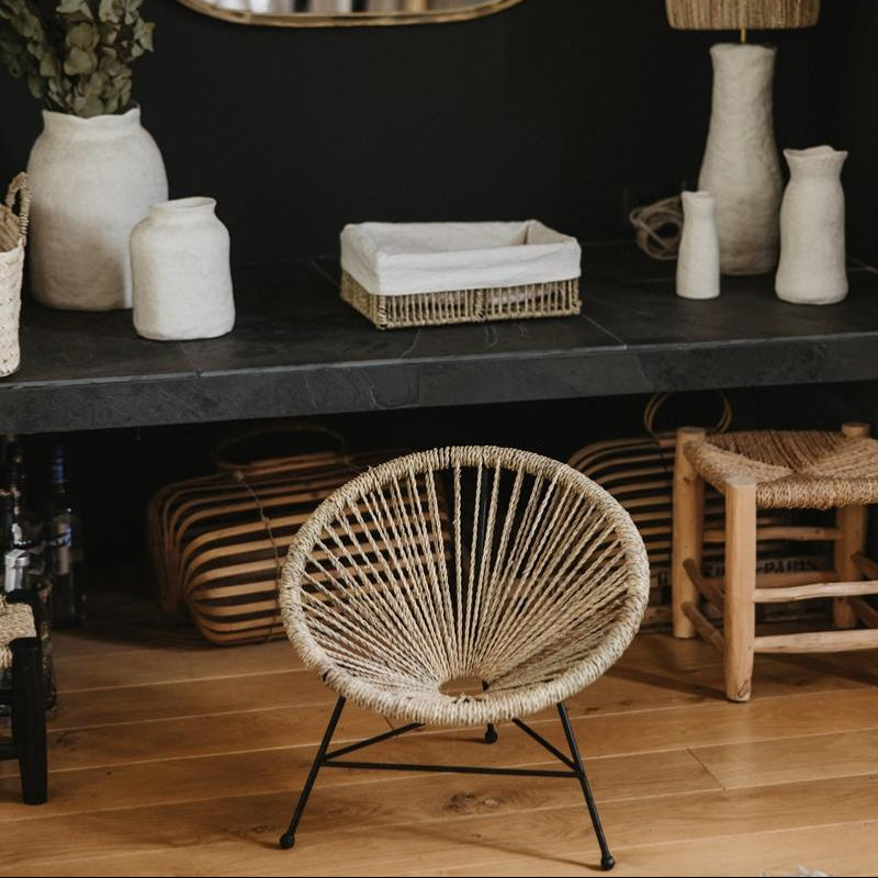 Petit fauteuil en métal tressé en fibre naturelle - COSYDAR