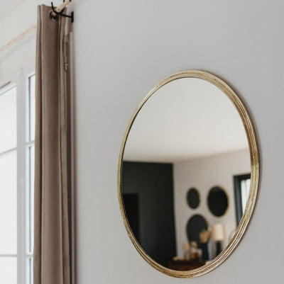 Miroir Rond Laiton Doré KATAC - Large Bordure Artisanale - 4 Tailles