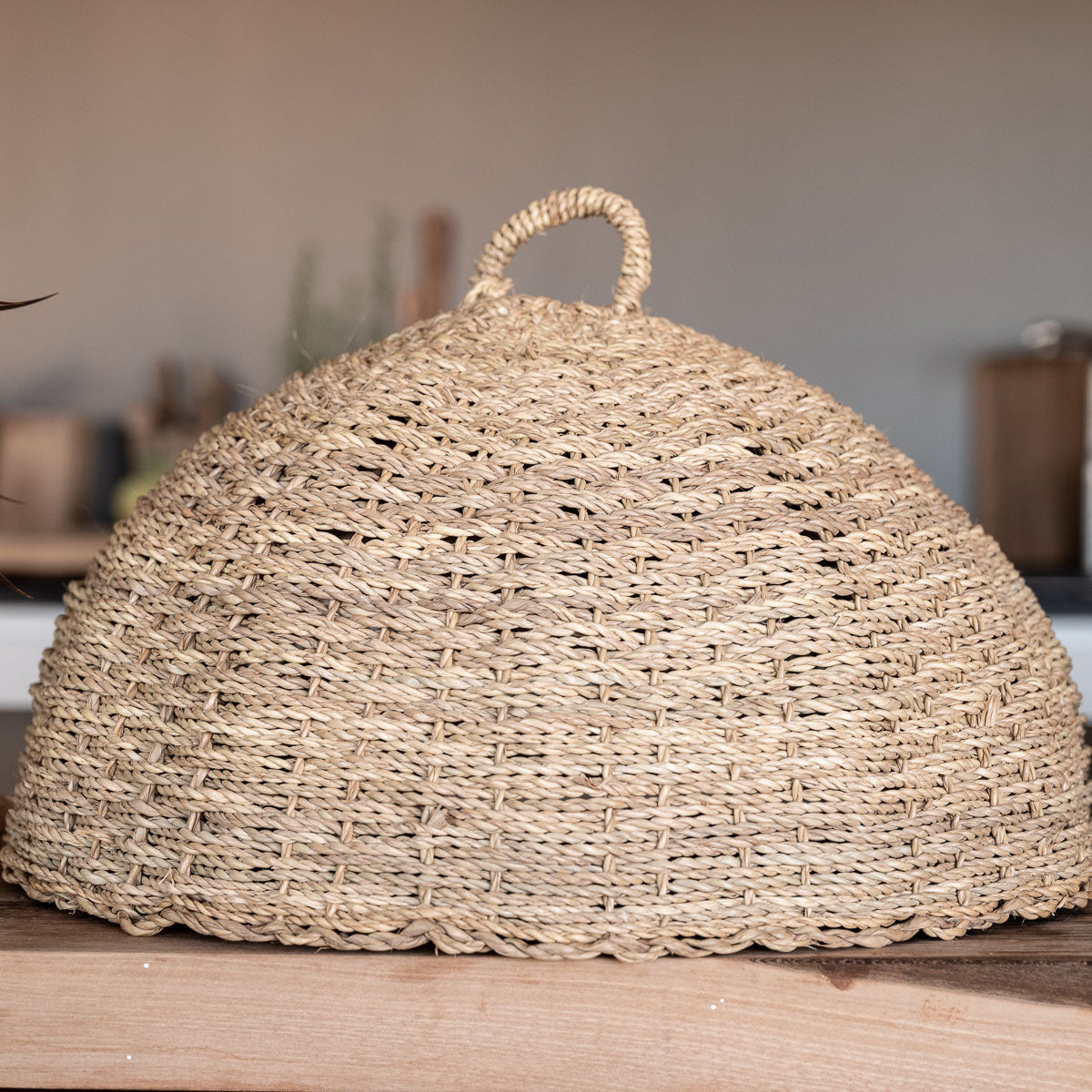 Grande Cloche Alimentaire, couvre-plat ZEN - tressée en corde de palmier